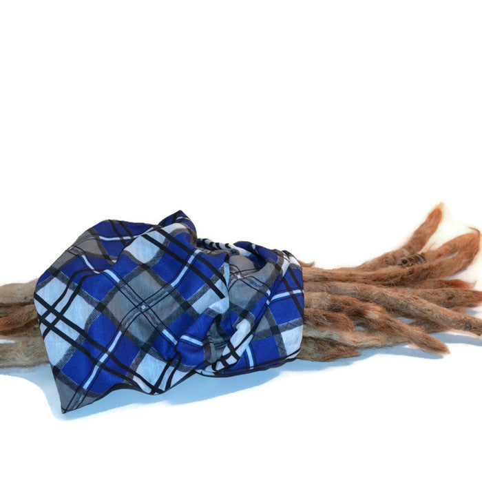 Blue Plaid Dread Head Band