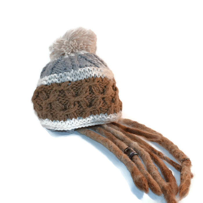 Gray and Tan Dread Poof Hat