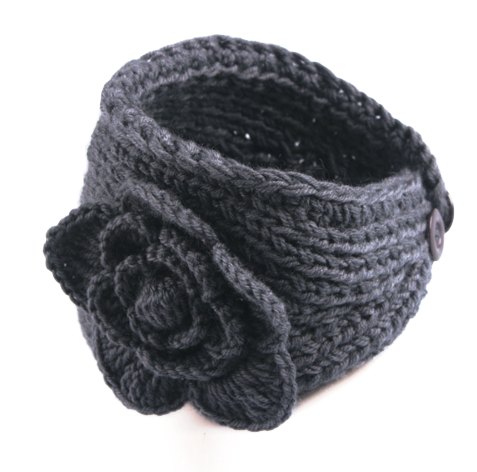Charcoal Flower Crocheted Dread Head Band