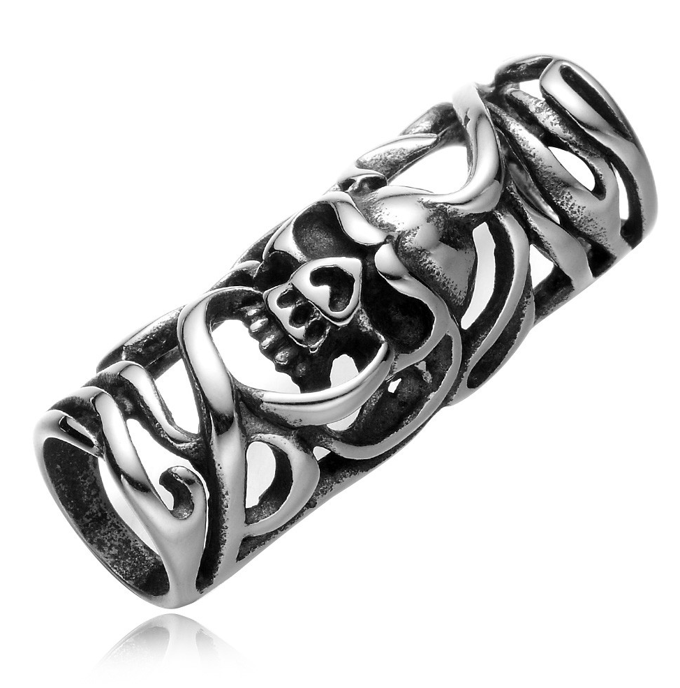 Large Carved Skull Pewter Dread Bead